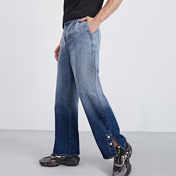 

Men Buttoned Hem Ombre Jeans, Multicolor