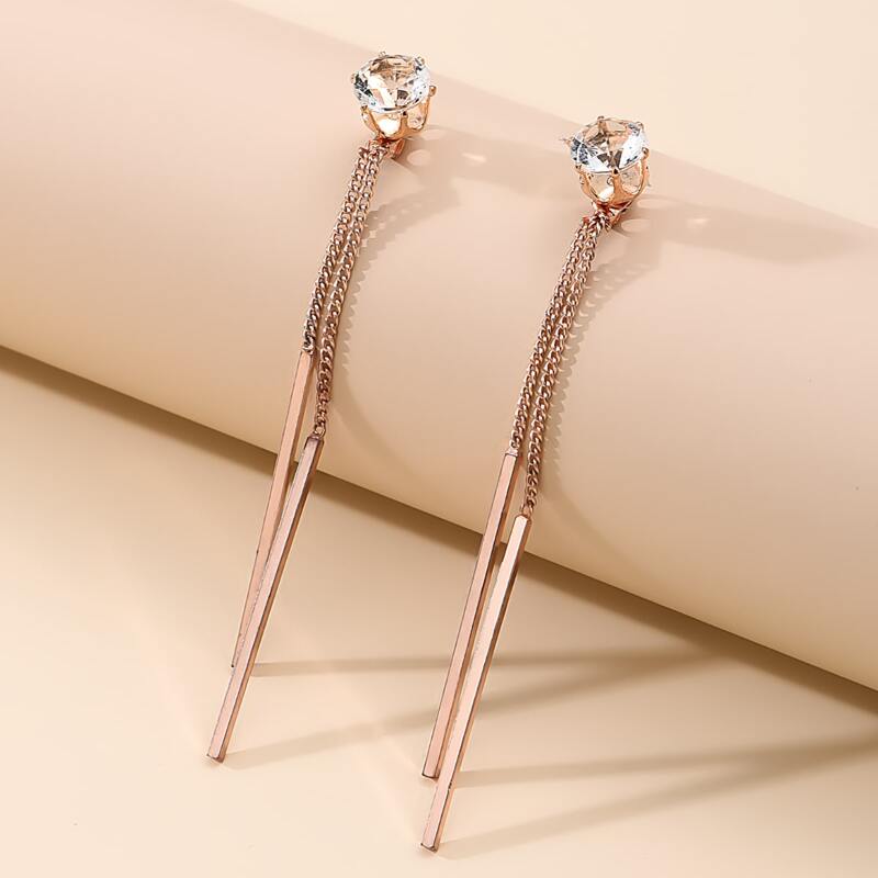 

Rhinestone Decor Drop Earrings, Gold