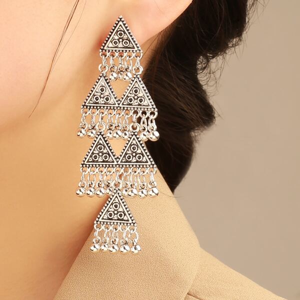 

Round Ball Tassel Drop Earrings, Antique silver