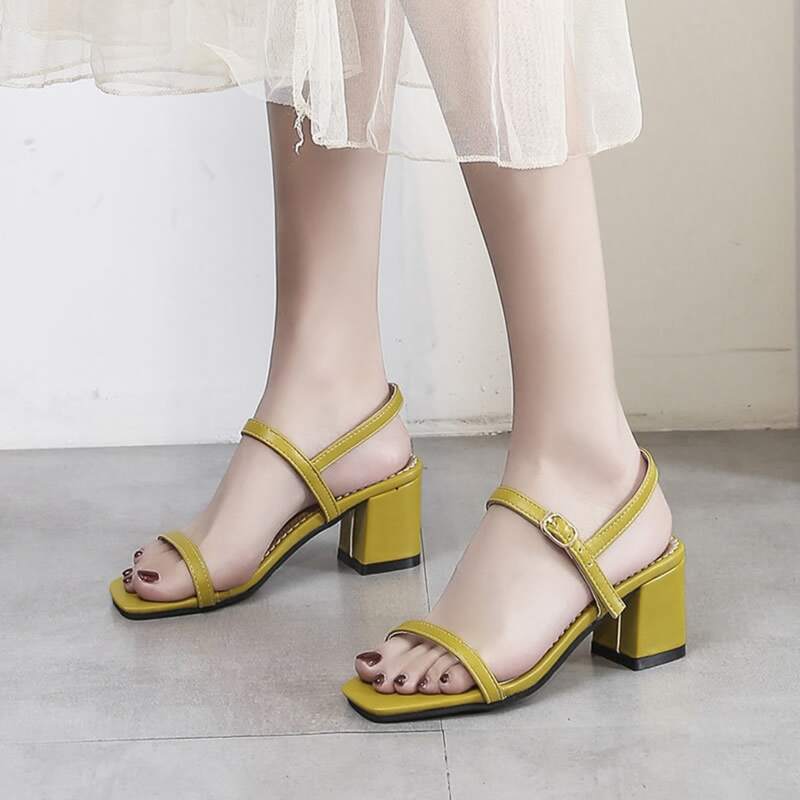 

Chunky Heeled Ankle Strap Sandals, Yellow