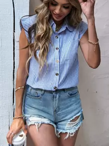 SHEIN LUNE Button Front Striped Shirt