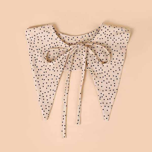 

Polka Dot Print Fake Collar, Beige