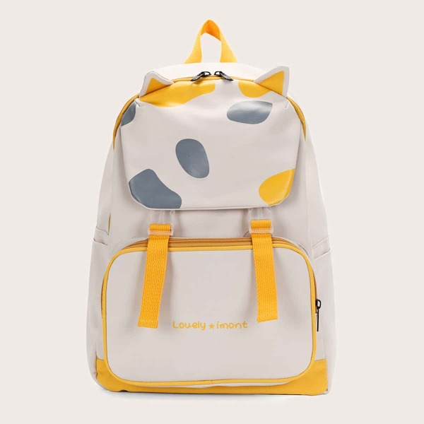 

Letter Graphic Buckle Decor Backpack, Beige
