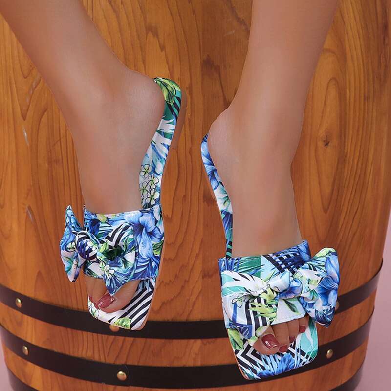 

Floral Bow Band Slides, Blue