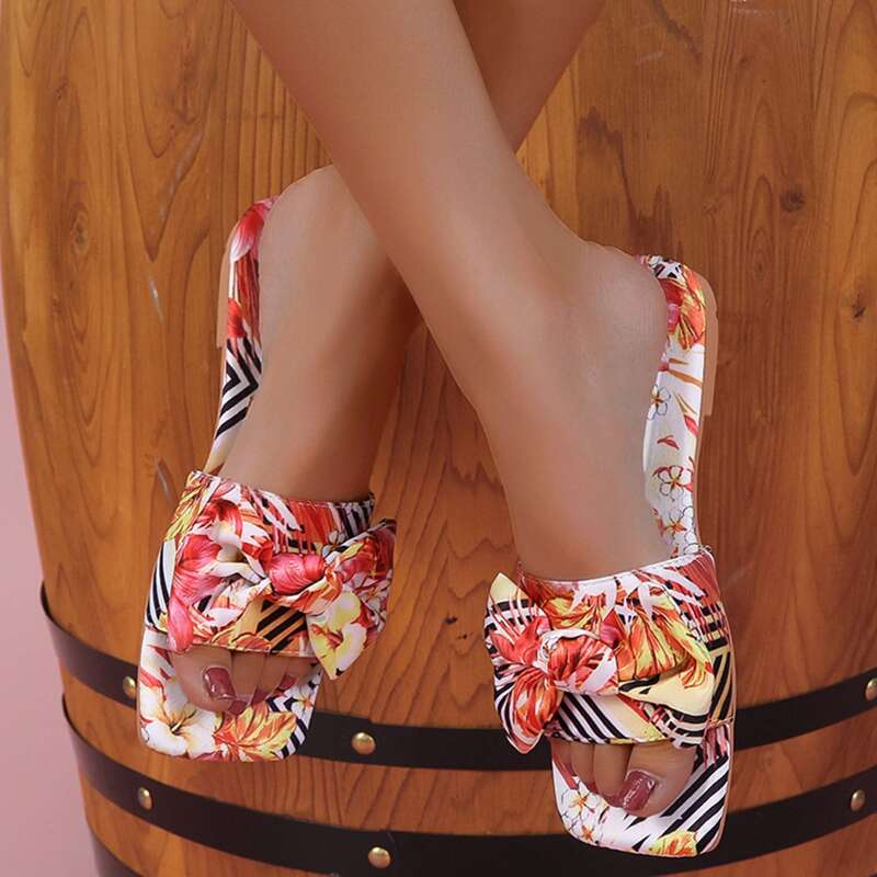 

Floral Bow Band Slides, Orange