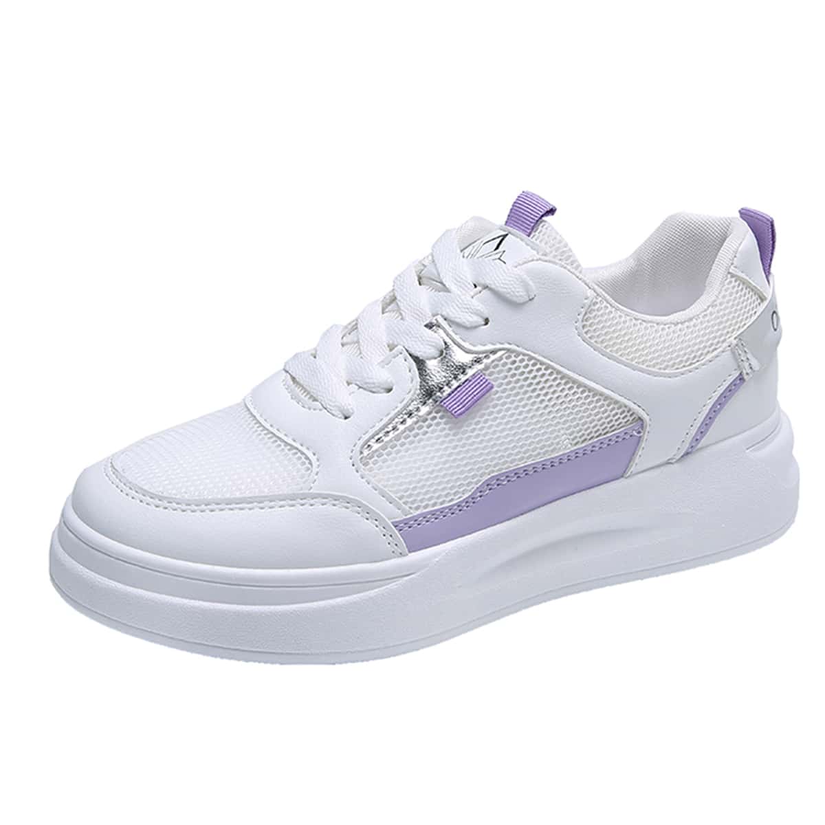 

Colorblock Lace-up Mesh Skate Shoes, White