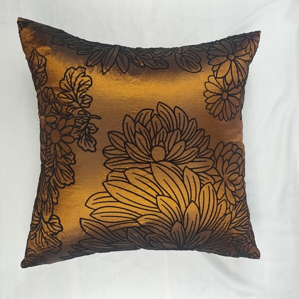 

Flower Print Cushion Cover Without Filler, Brown