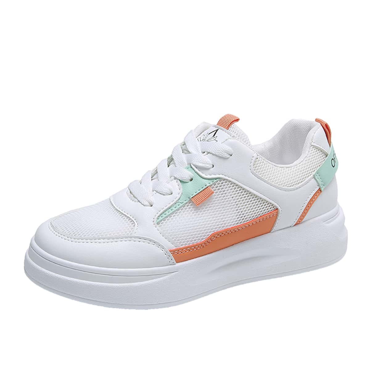

Colorblock Lace-up Mesh Skate Shoes, White