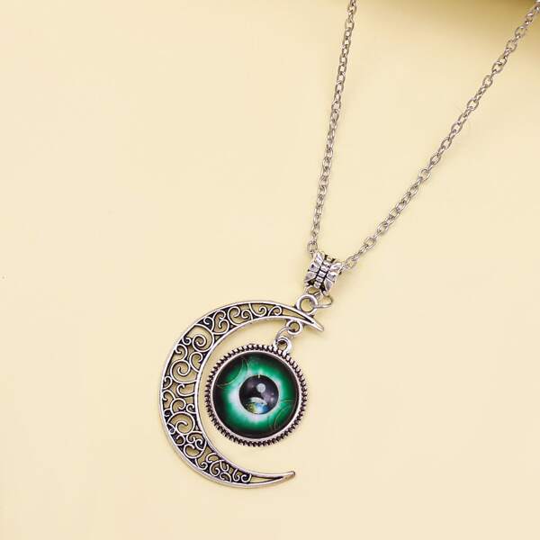 

Hollow Out Moon Charm Necklace, Multicolor