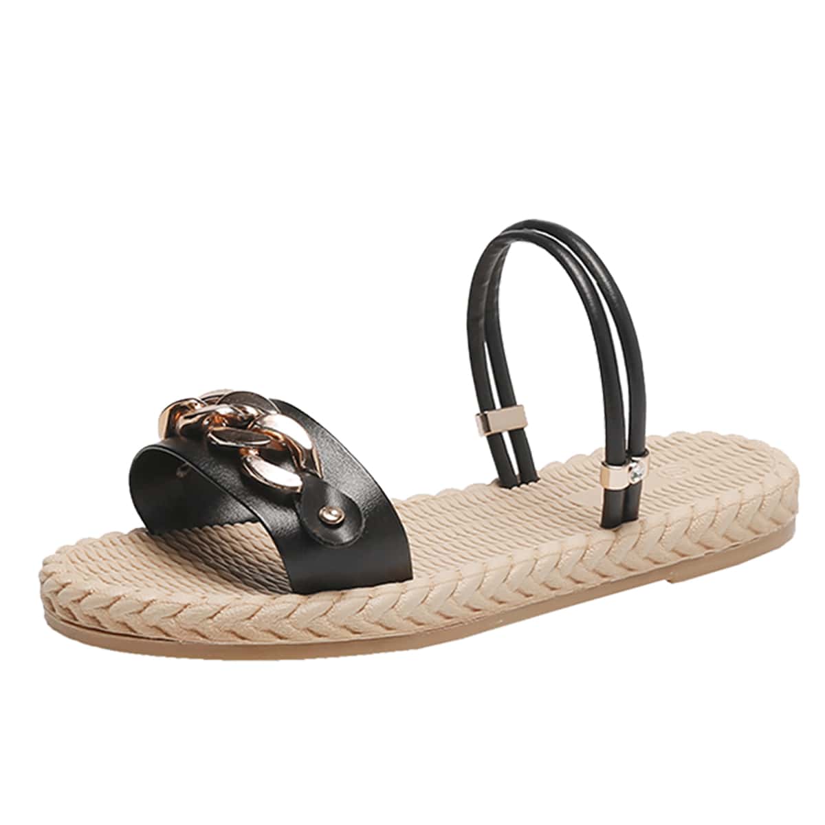 

Chain Strap Slide Sandals, Black