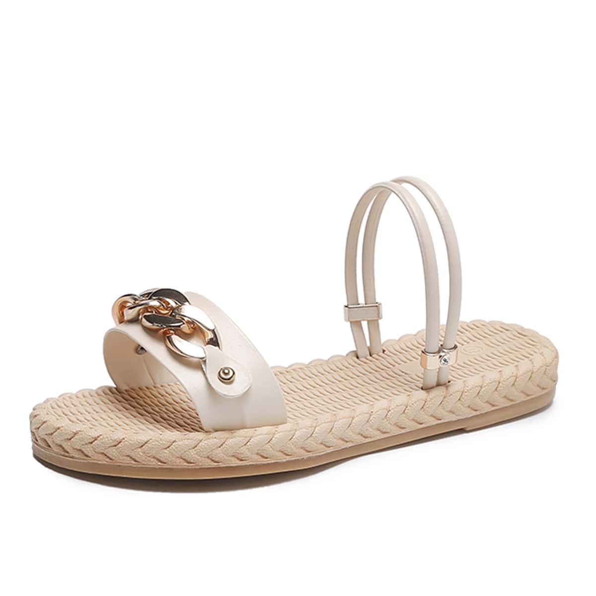 

Chain Strap Slide Sandals, Beige