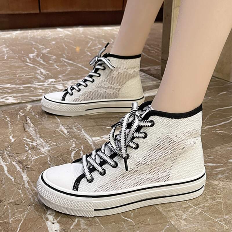 

Floral Lace High Top Sneakers, White
