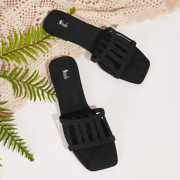 

Cut Out Slide Sandals, Black