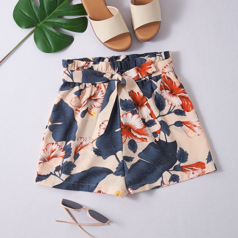 

Floral Print Belted Shorts, Multicolor