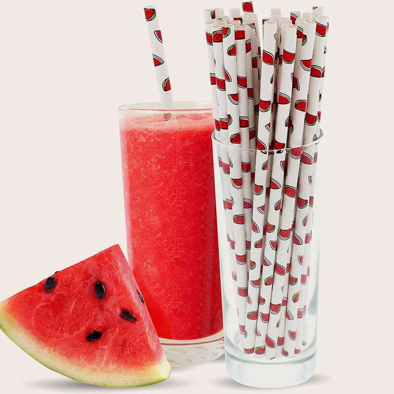 

25pcs Watermelon Print Disposable Straw, Multicolor