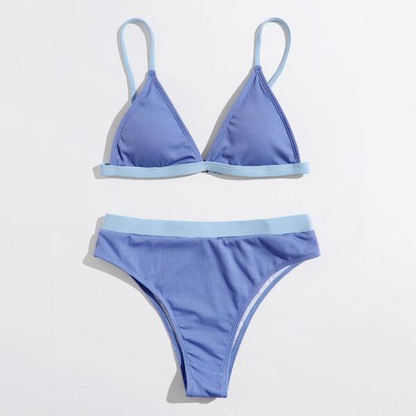 

Ribbed Triangle Bikini Swimsuit, Blue