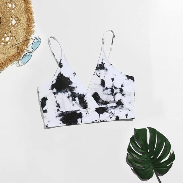 

Plus Tie Dye Bikini Top, Black and white