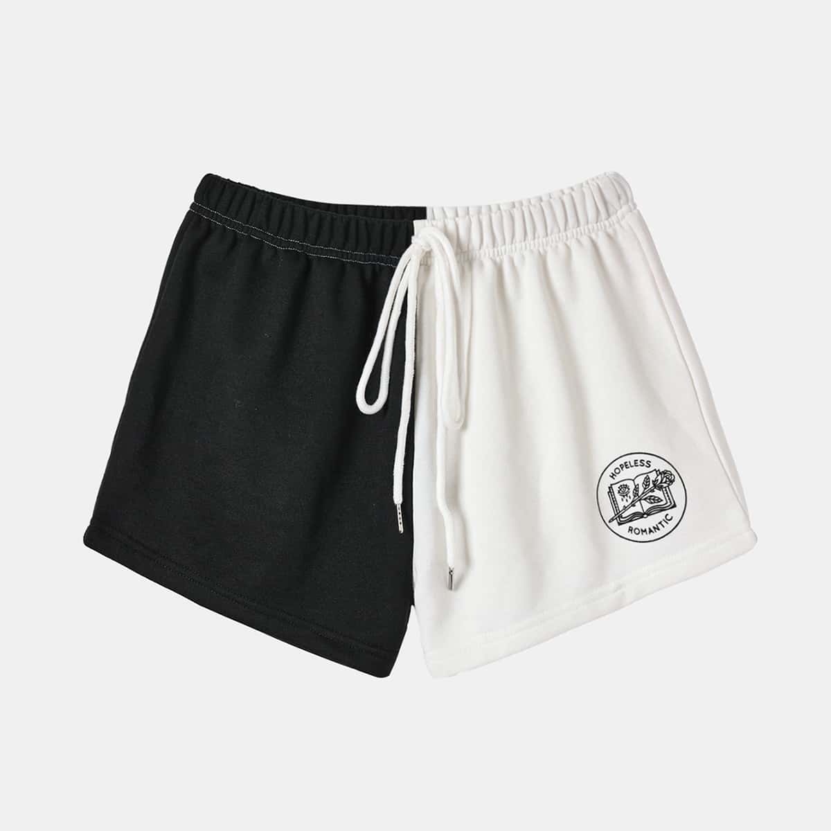 

Two Tone Floral Graphic Shorts, Black and white