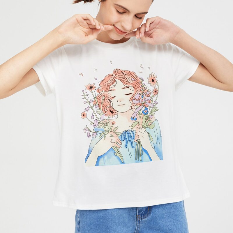 

Figure & Floral Graphic Tee, White