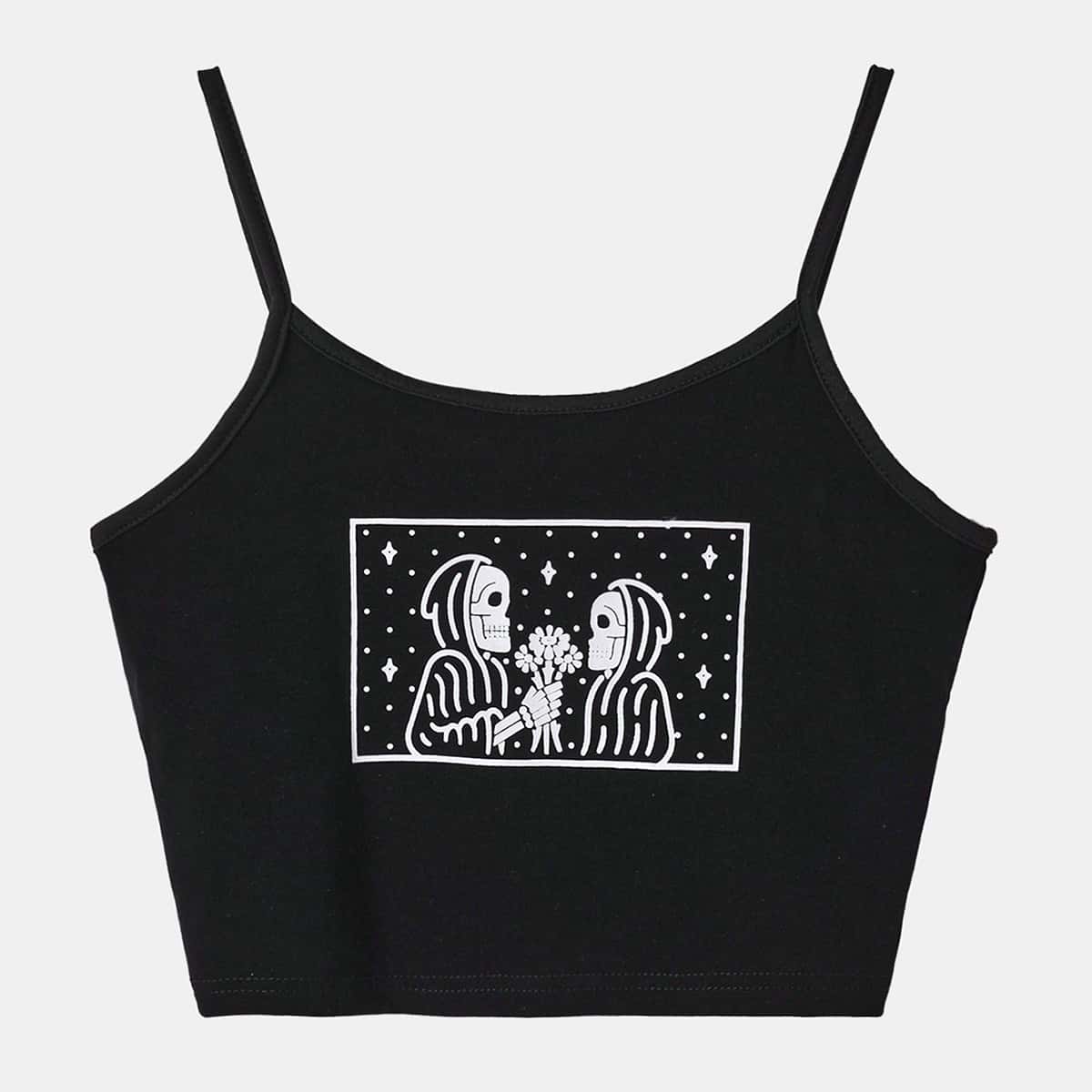

Skull Graphic Crop Cami, Black