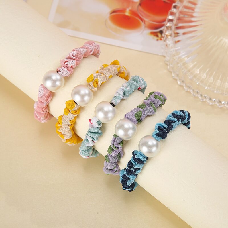

5pcs Faux Pearl Decor Hair Tie, Multicolor