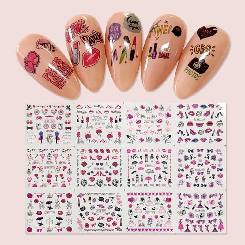 

12pcs Heart Pattern Nail Art Sticker, Multicolor