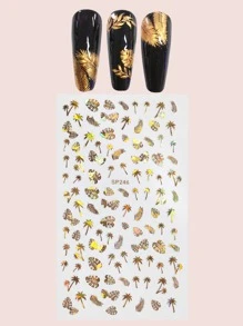 1 hoja pegatina de arte de uña con patrón de planta - Dorado - Ver 1