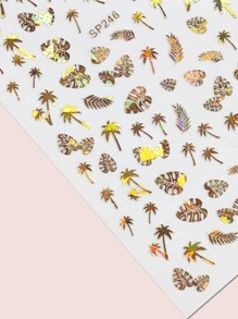 1 hoja pegatina de arte de uña con patrón de planta - Dorado - Ver 2