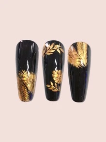 1 hoja pegatina de arte de uña con patrón de planta - Dorado - Ver 3