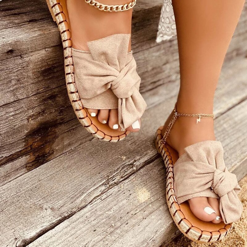 

Knot Band Slide Sandals, Khaki