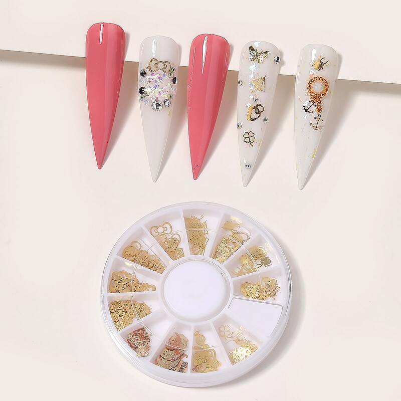 

1box Mix Shape Nail Art Decoration, Gold