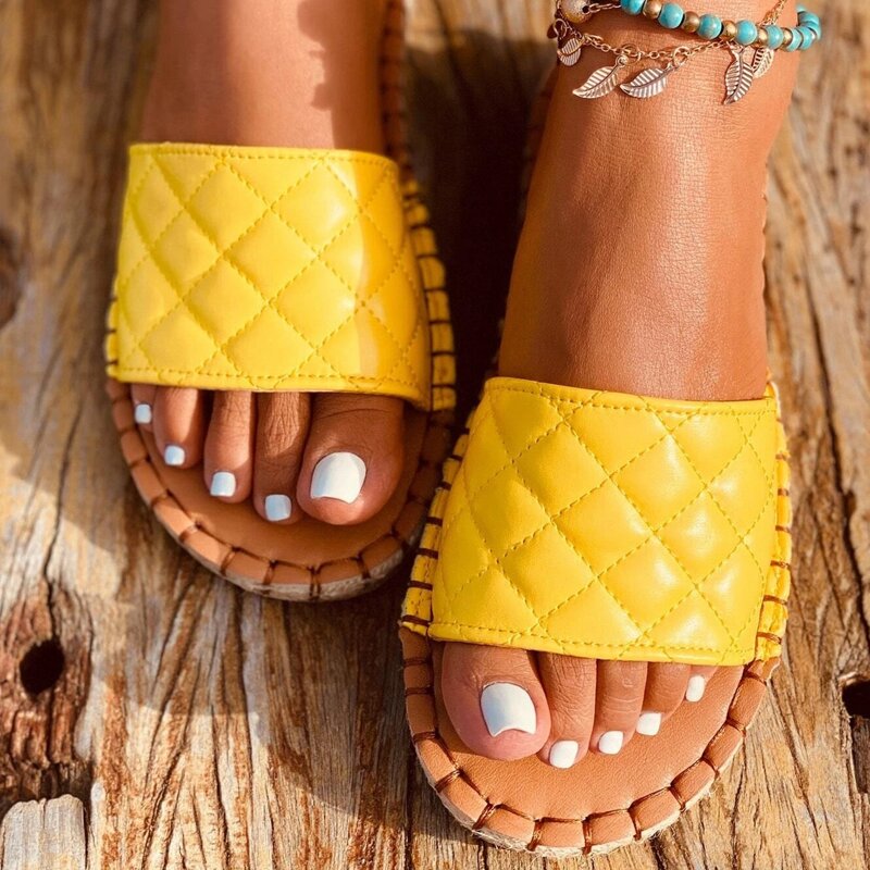 

Quilted Wide Band Slide Sandals, Yellow
