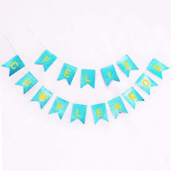 

1set Birthday Decorative Pull Flag, Mint blue