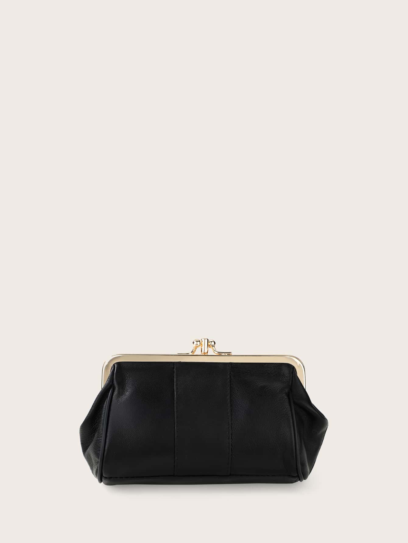 Minimalist Kiss Lock Purse - Black - View 1