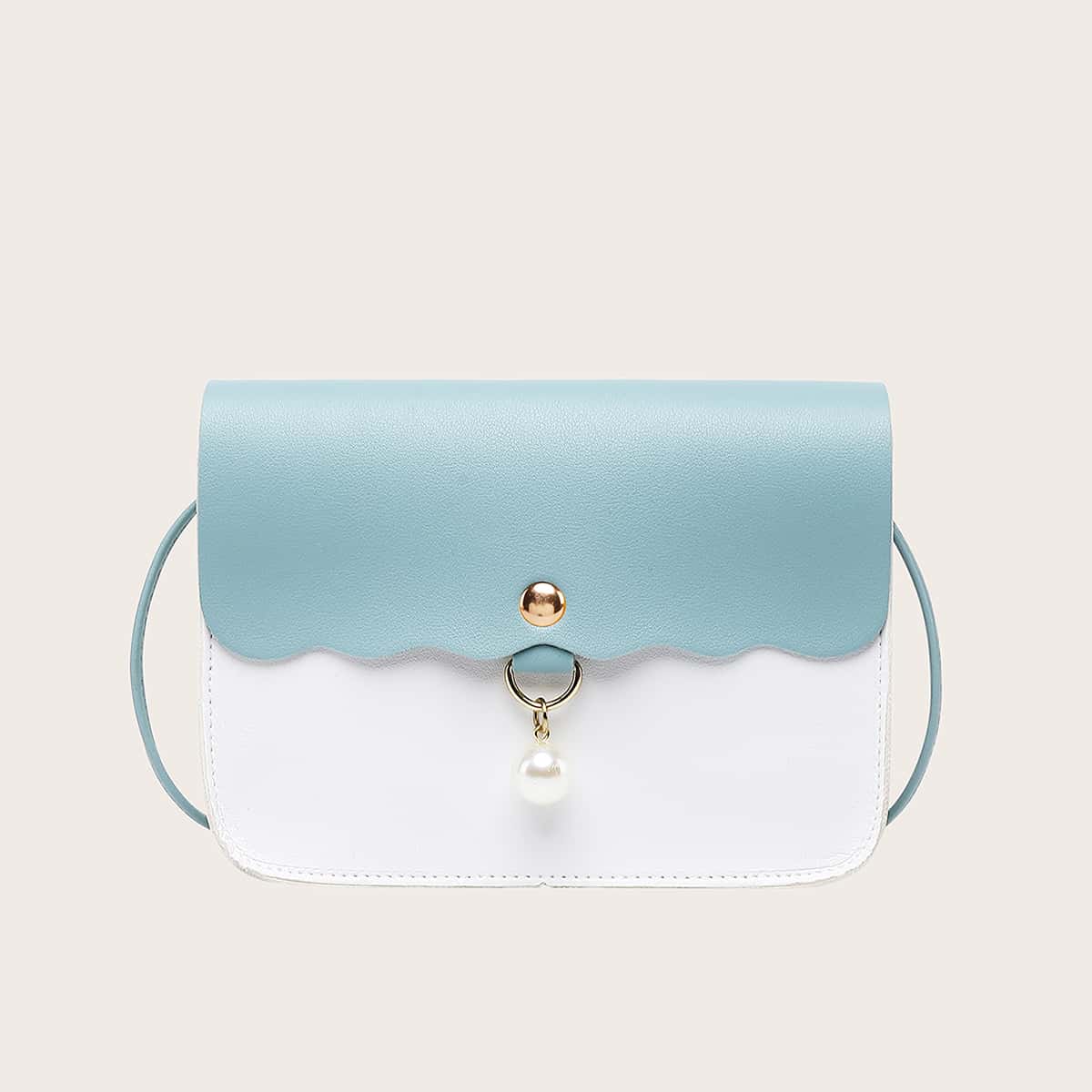 

Colorblock Scallop Trim Crossbody Bag, Baby blue