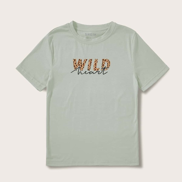 

Letter Graphic Crew Neck Tee, Mint green