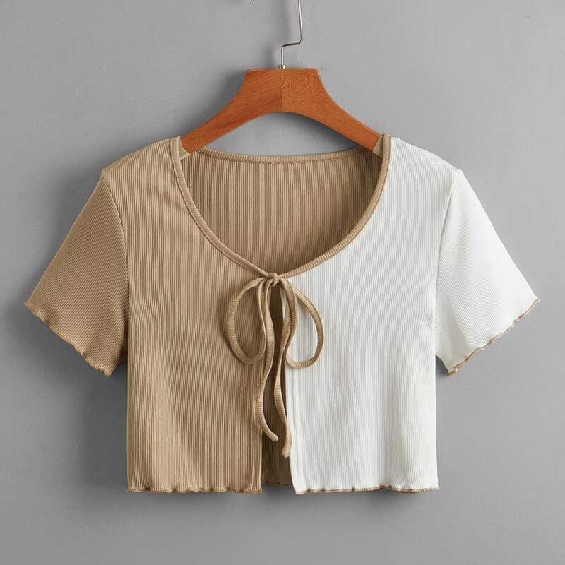

Two Tone Tie Front Top, Multicolor