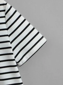 SHEIN Tween Girl Flamingo Print Striped Tee - Black and White - View 3