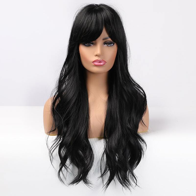 

Natural Long Curly Wig With Bangs, Black