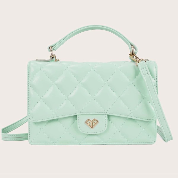 

Quilted Flap Satchel Bag, Mint green