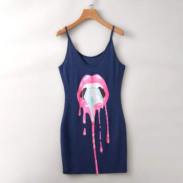 

Graphic Print Cami Dress, Navy blue