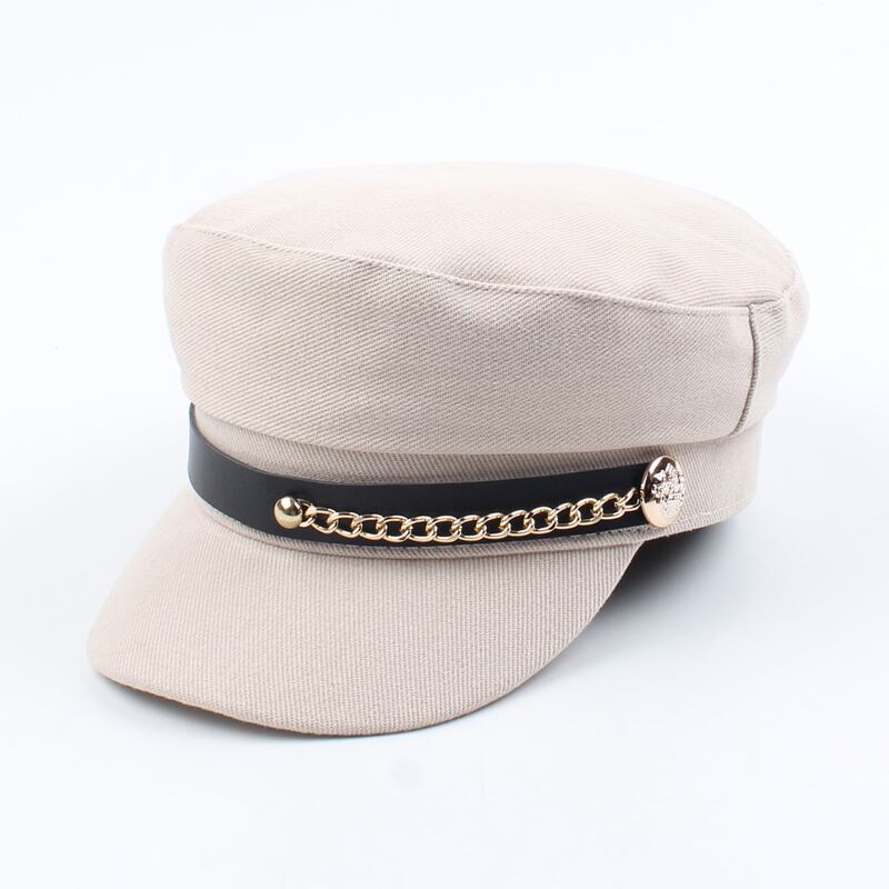 

Chain Decor Baker Boy Cap, Beige