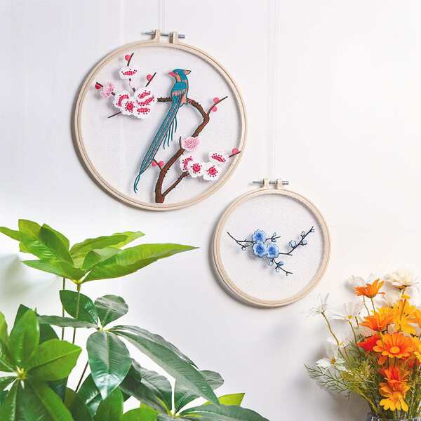 

2pcs Flower Embroidery Wall Hanging, Multicolor