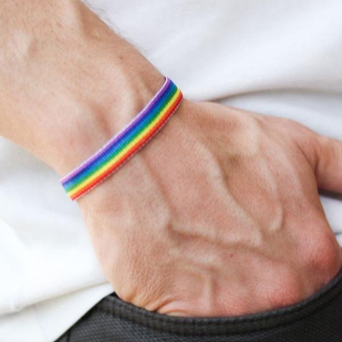 

Guys Rainbow Striped Bracelet, Multicolor