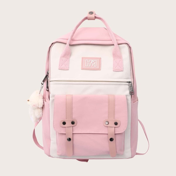 

Two Tone Large Capacity School Bag, Pink