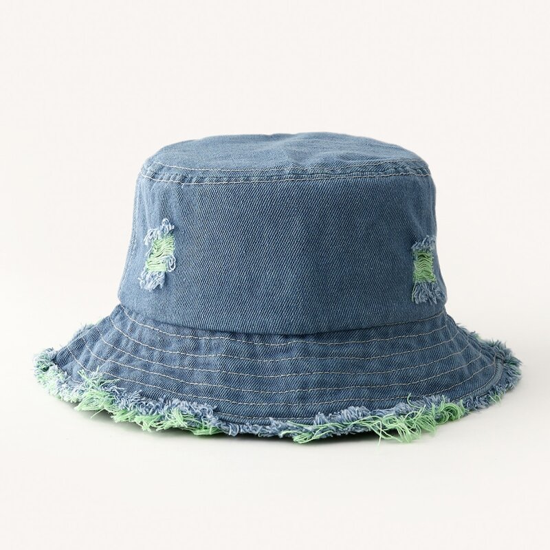 

Ripped Raw Hem Bucket Hat, Baby blue