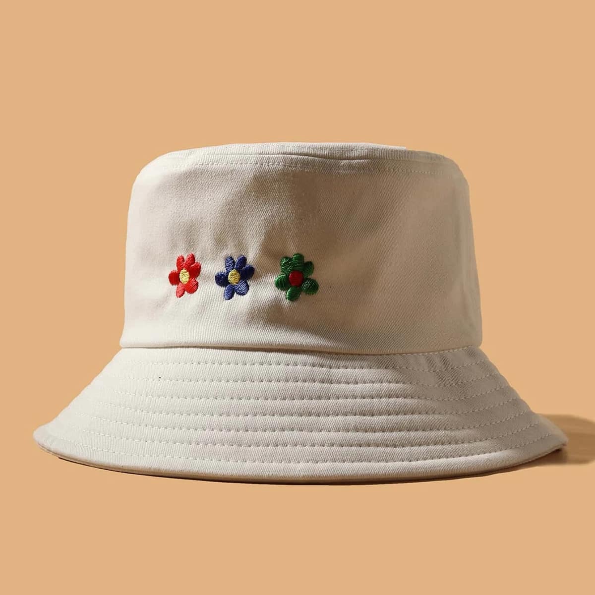 

Floral Embroidery Bucket Hat, White