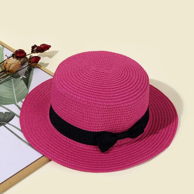 

Bow Decor Straw Hat, Hot pink
