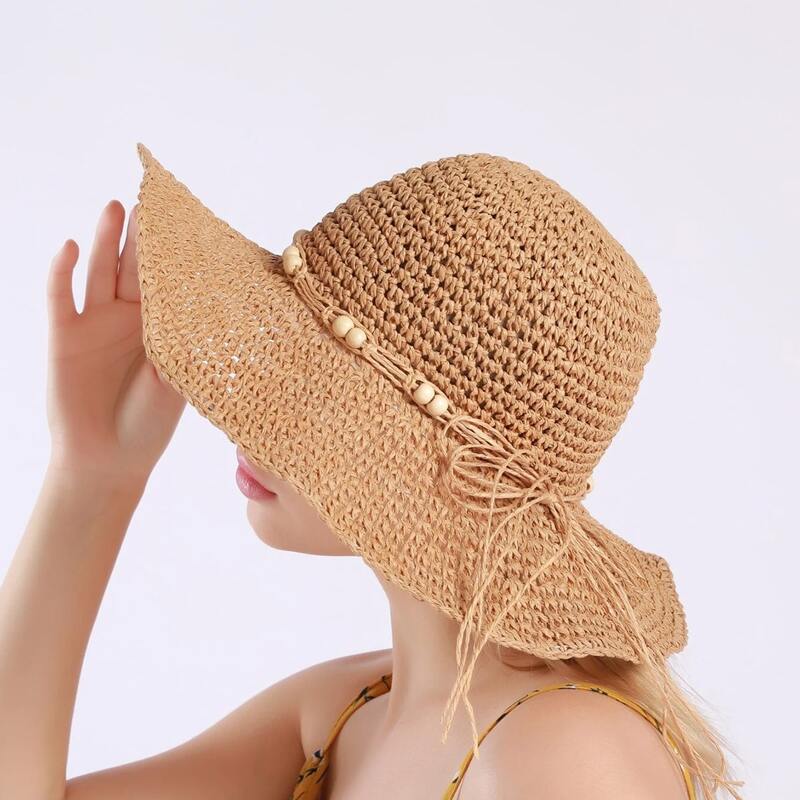 

Beaded Decor Straw Hat, Khaki