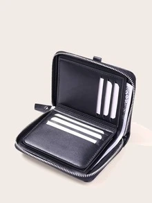 Monedero con cremallera con diseño de letra para hombres - Negro - Ver 4